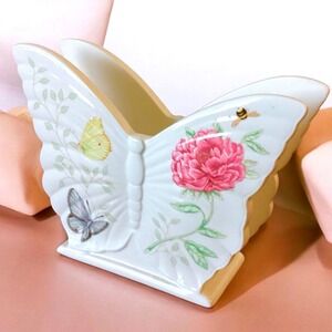 Lenox Butterfly Meadow Figural Napkin Holder Louise Le Luyer Floral Bee White